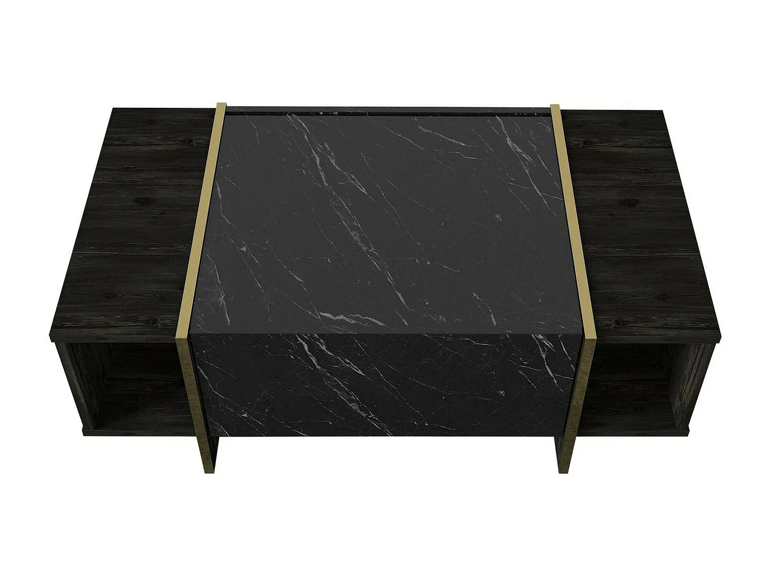 Dpagliar-satchontafel, koffietafel, bankrek, woonkamerplank, 104x60h37 cm, zwart en goud