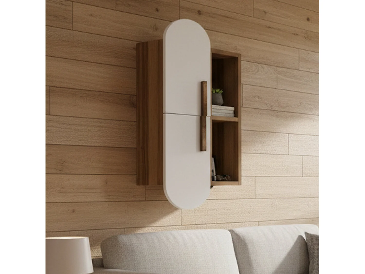 Étagère murale Aquilae, Étagère, Tablette murale, Rayonnage polyvalent, 35x22h60 cm, Noyer et Blanc