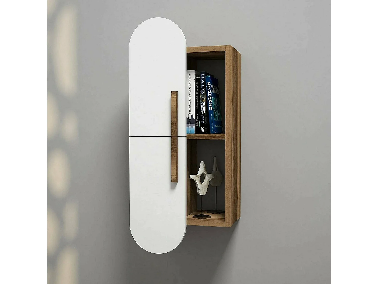 Dfirman Plank, Plank, Wandplank, Multifunctionele Rekken, 35x22h60 cm, Walnoot en Wit