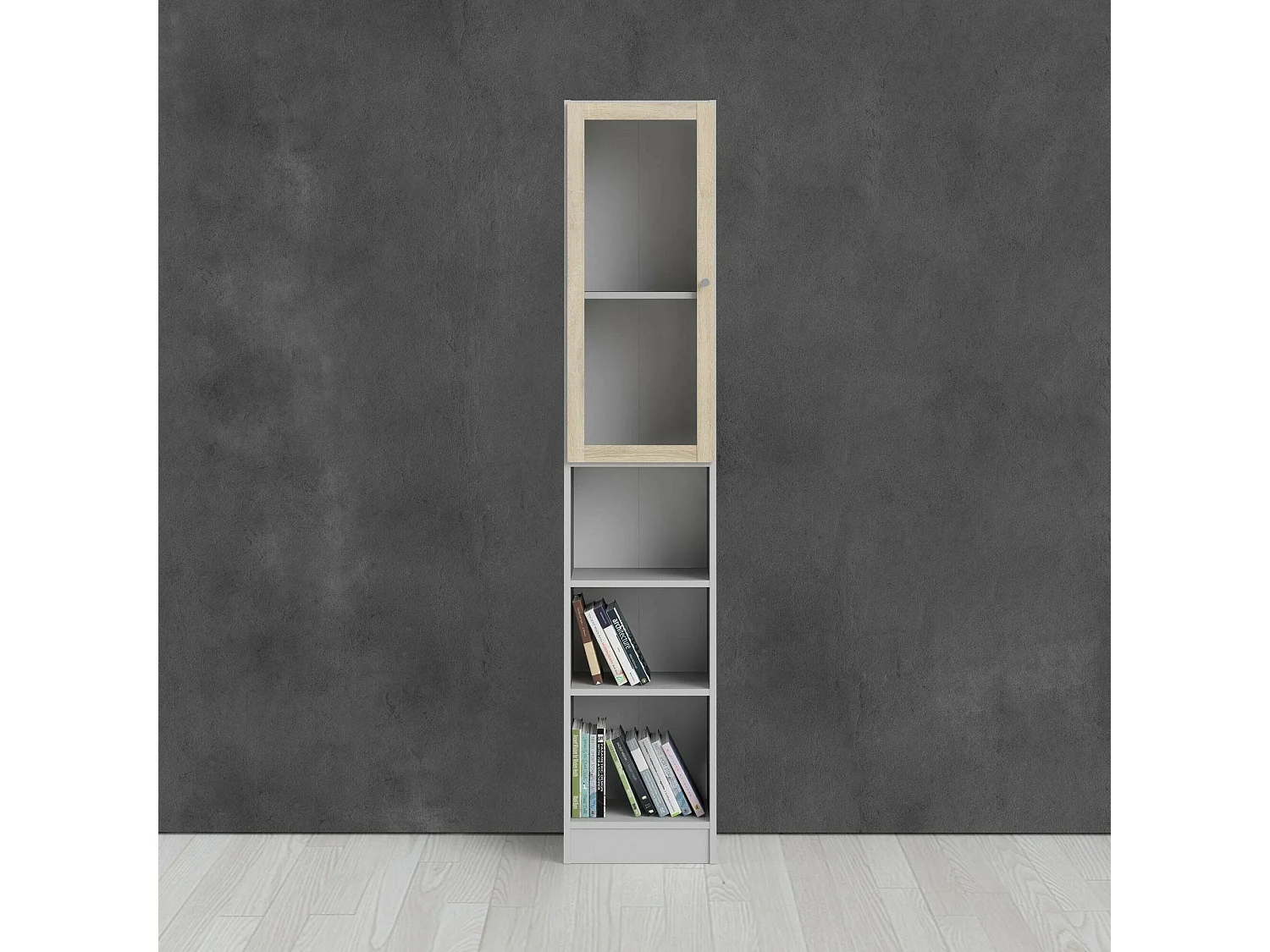 Dsitu boekenkast, Kantoorplank, Boekenkast, Bibliotheek, 41x28 h203 cm, Wit en Eiken