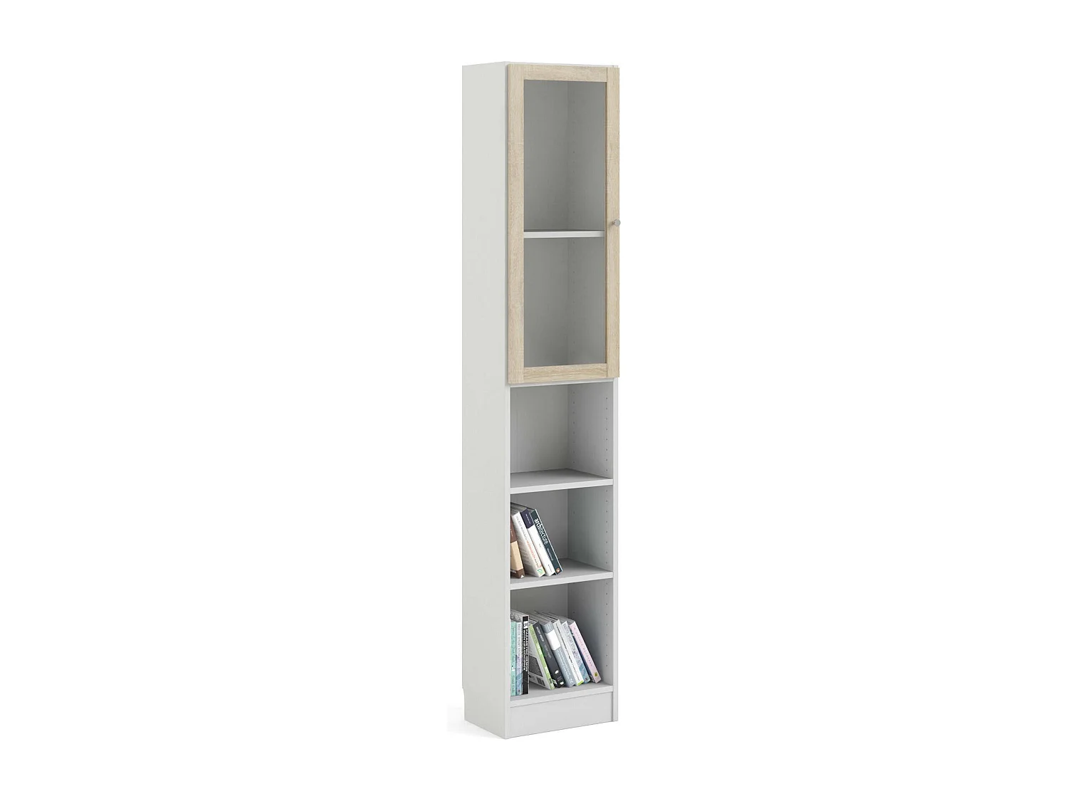 Dsitu boekenkast, Kantoorplank, Boekenkast, Bibliotheek, 41x28 h203 cm, Wit en Eiken