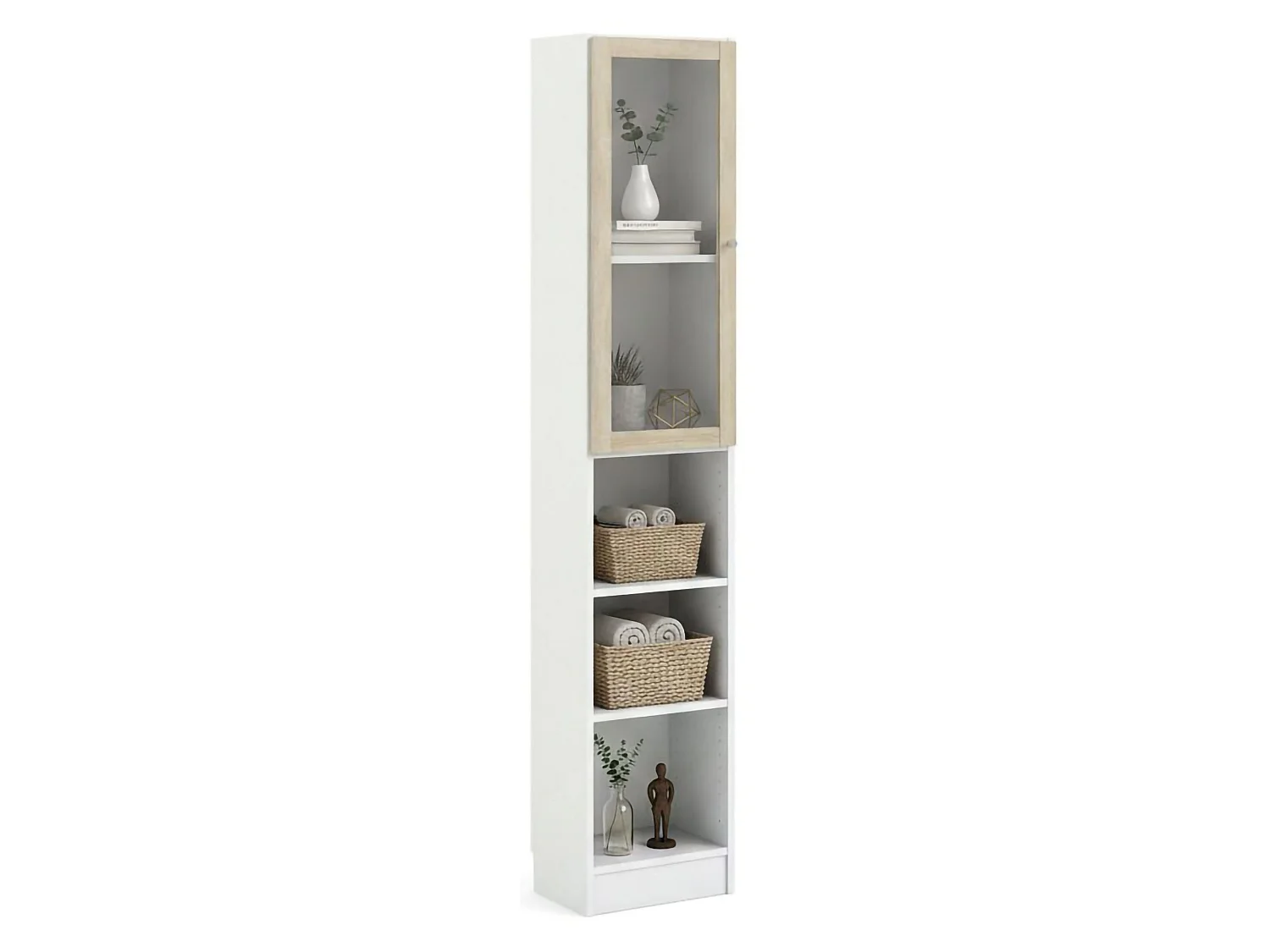 Dsitu boekenkast, Kantoorplank, Boekenkast, Bibliotheek, 41x28 h203 cm, Wit en Eiken