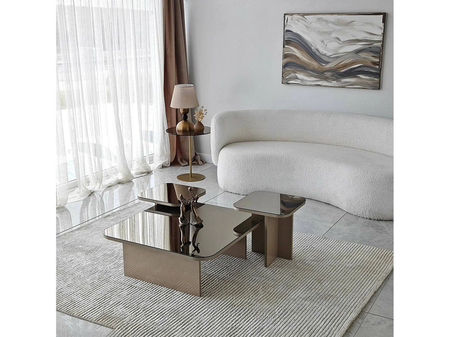 Dpangraz-saaltafel, koffietafel, banktafel, woonkamerplank, 80x80h40 cm, Tortora en Fumè