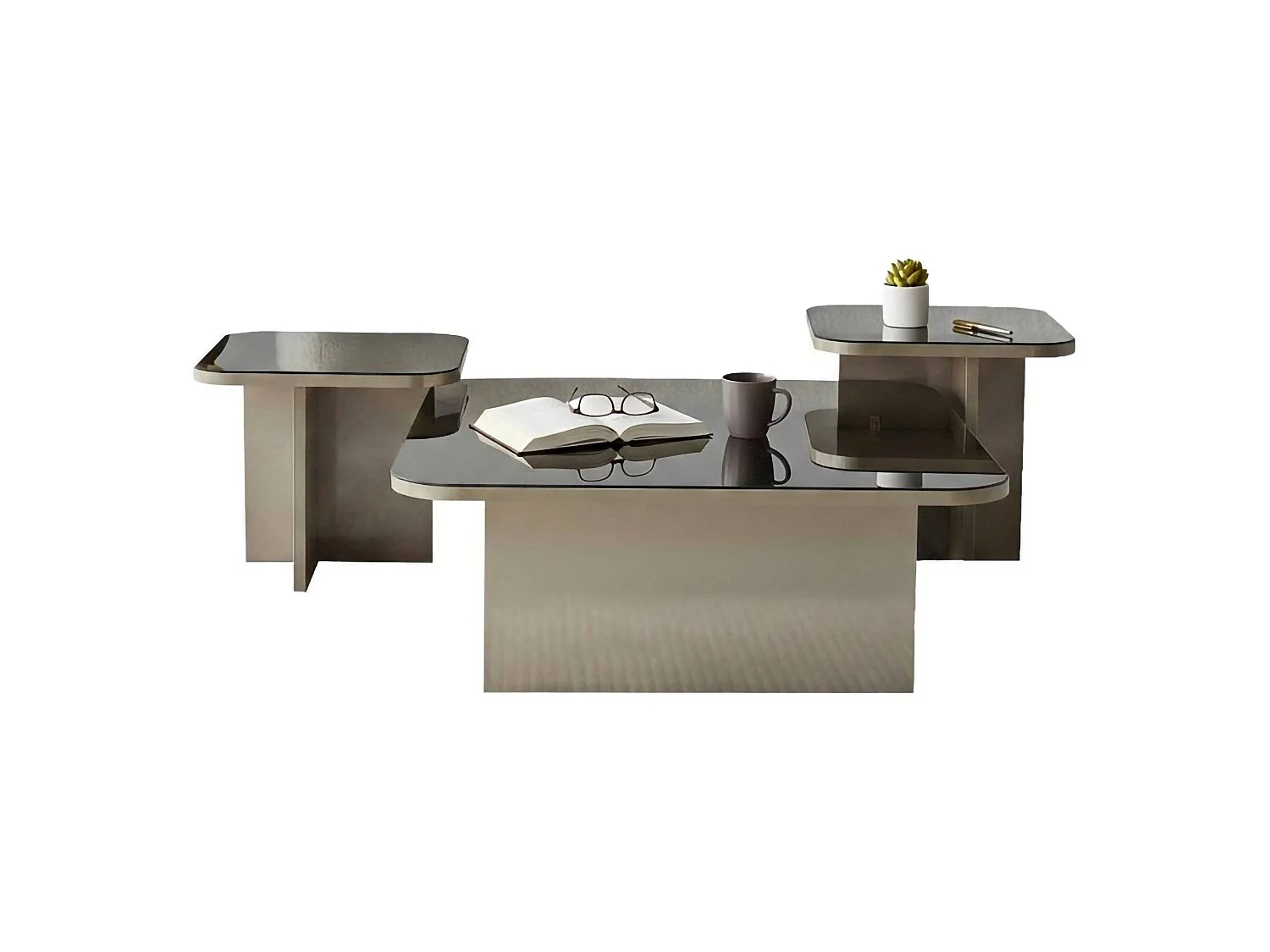Table basse Nashira, Table basse, Porte-revues pour canapé, Etagère de salon, 80x80h40 cm, Taupe et Fumé