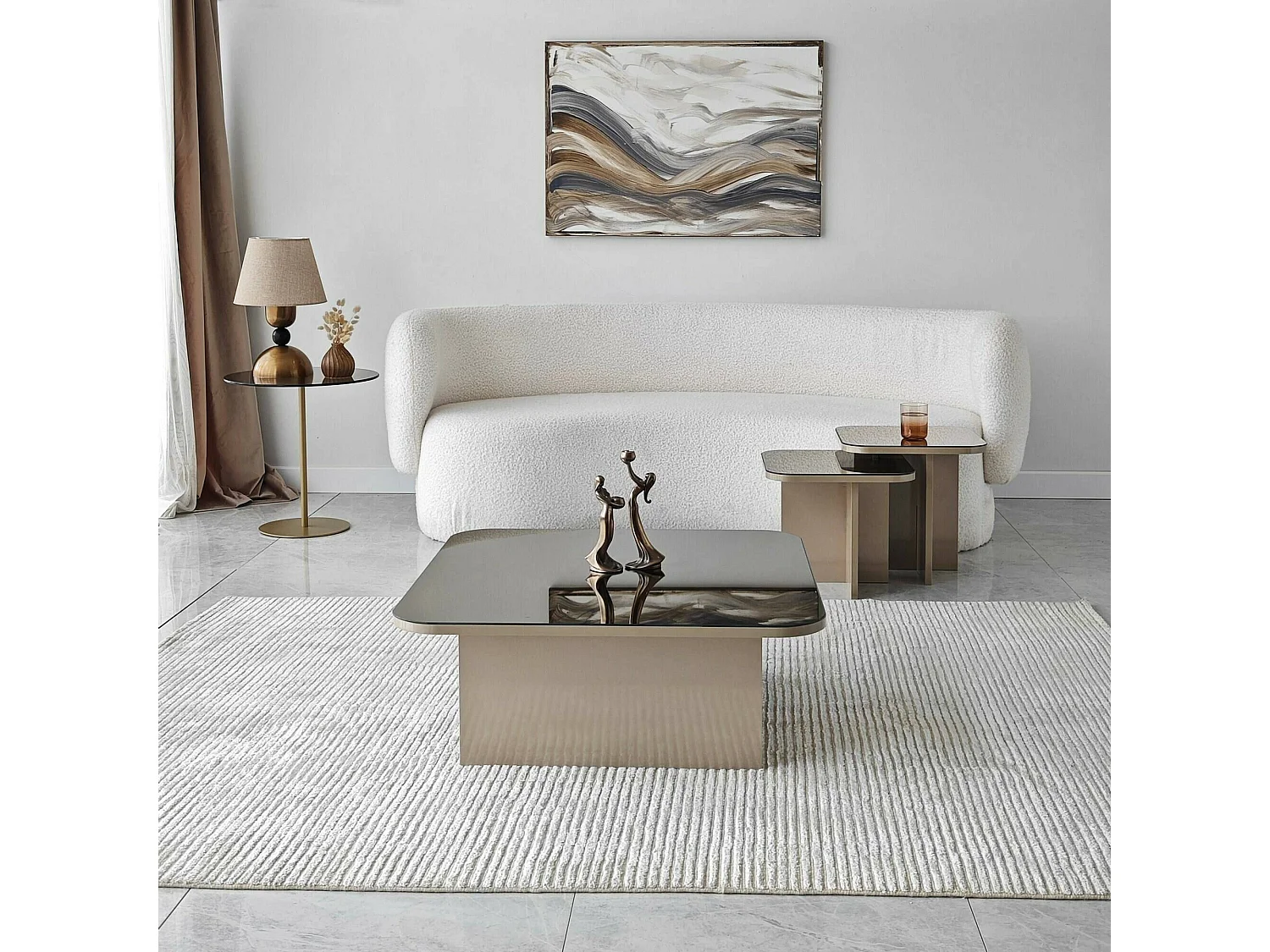 Table basse Nashira, Table basse, Porte-revues pour canapé, Etagère de salon, 80x80h40 cm, Taupe et Fumé