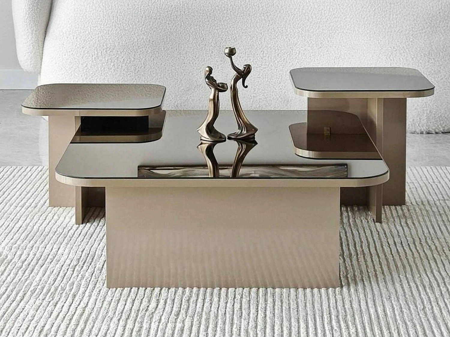Table basse Nashira, Table basse, Porte-revues pour canapé, Etagère de salon, 80x80h40 cm, Taupe et Fumé