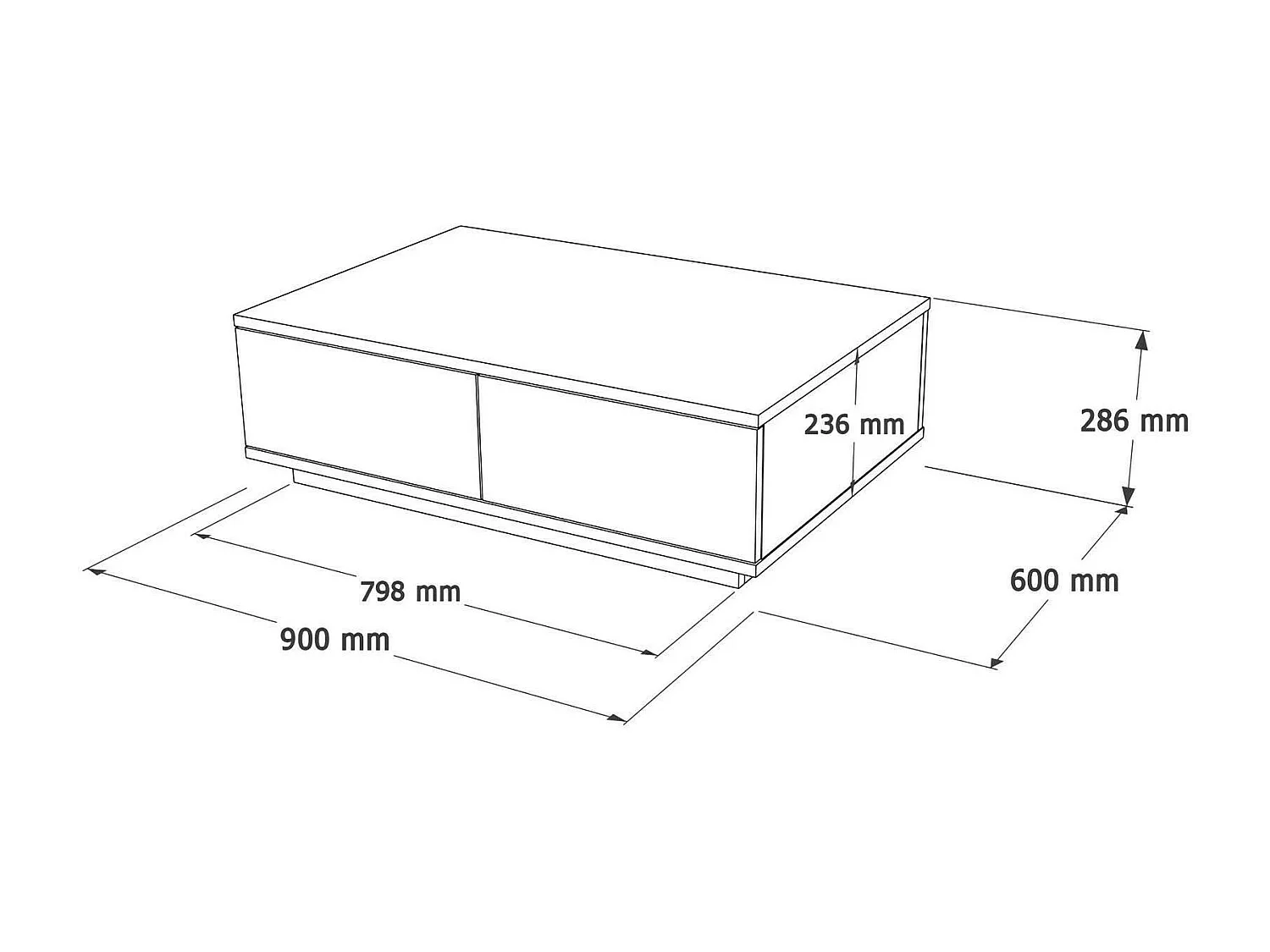 Table basse Marfik, Table basse, Porte-revues pour canapé, Etagère de salon, 90x60h29 cm, Chêne et Blanc