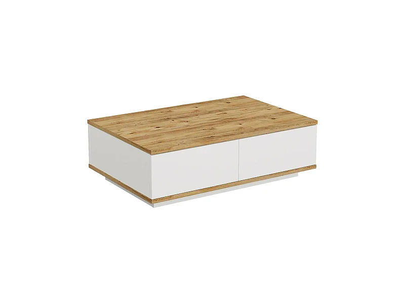 Table basse Marfik, Table basse, Porte-revues pour canapé, Etagère de salon, 90x60h29 cm, Chêne et Blanc