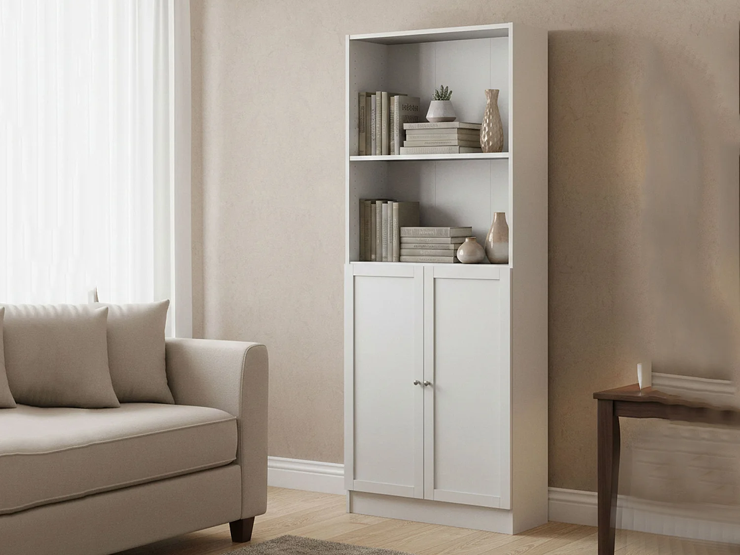 Bibliothèque Dsoffrid, Etagère de bureau, Porte-livre mobile, Librairie, 79x28 h203 cm, Blanc