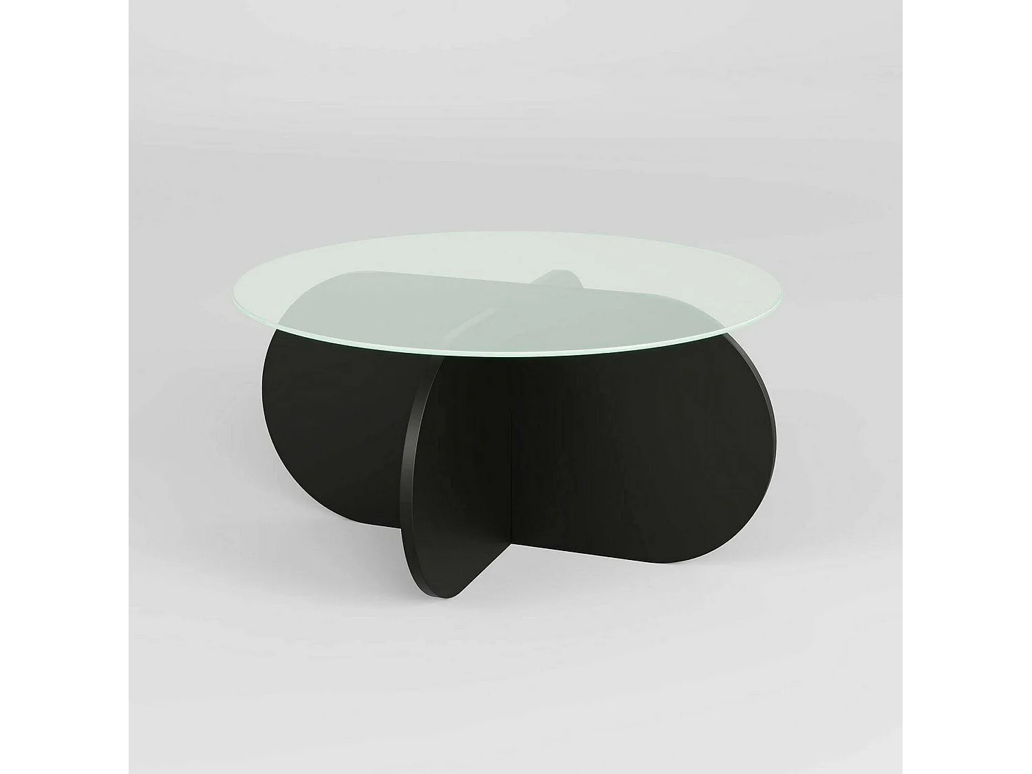Table basse Nila, porte-revues, 75x75x35h cm noir, forme ronde, plateau en verre