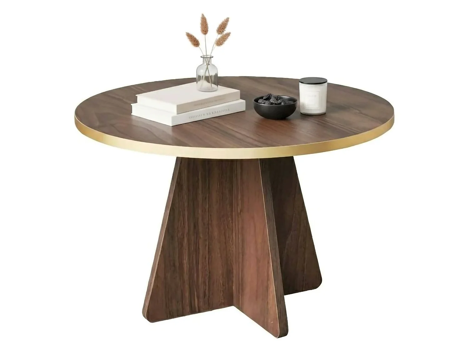 Table basse Elnath, Table basse, Porte-revues pour canapé, Etagère de salon, 60x60h40 cm, Or et Noyer