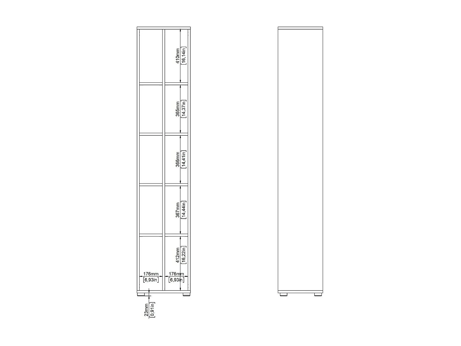 Dtedesc boekenkast, Kantoorplank, Boekenkast, Bibliotheek, 41x34 h205 cm, Eiken en Grijs