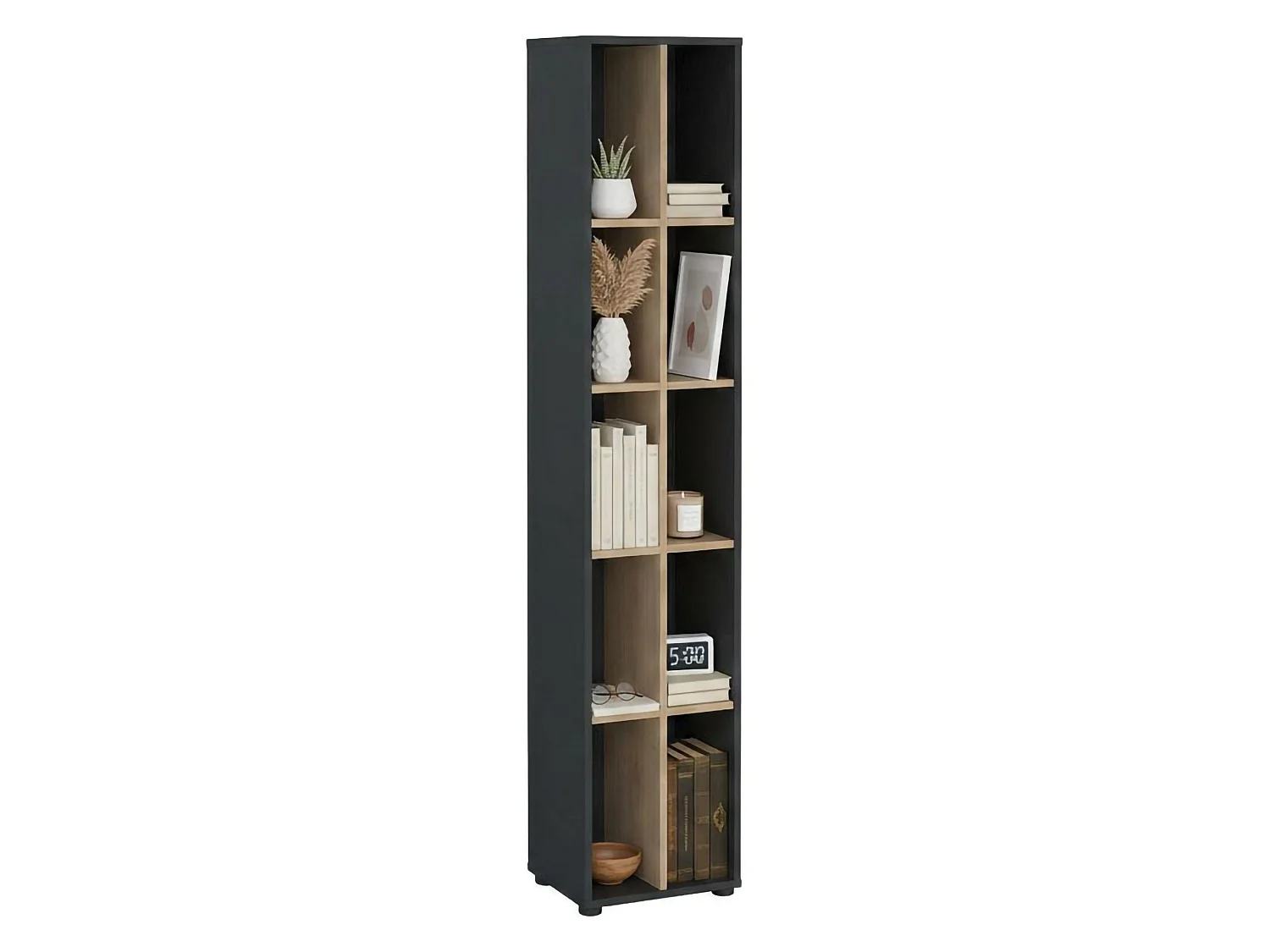 Estante para libros Dtedesc, Estante de oficina, Porta libros móvil, Biblioteca, 41x34 h205 cm, Roble y Gris