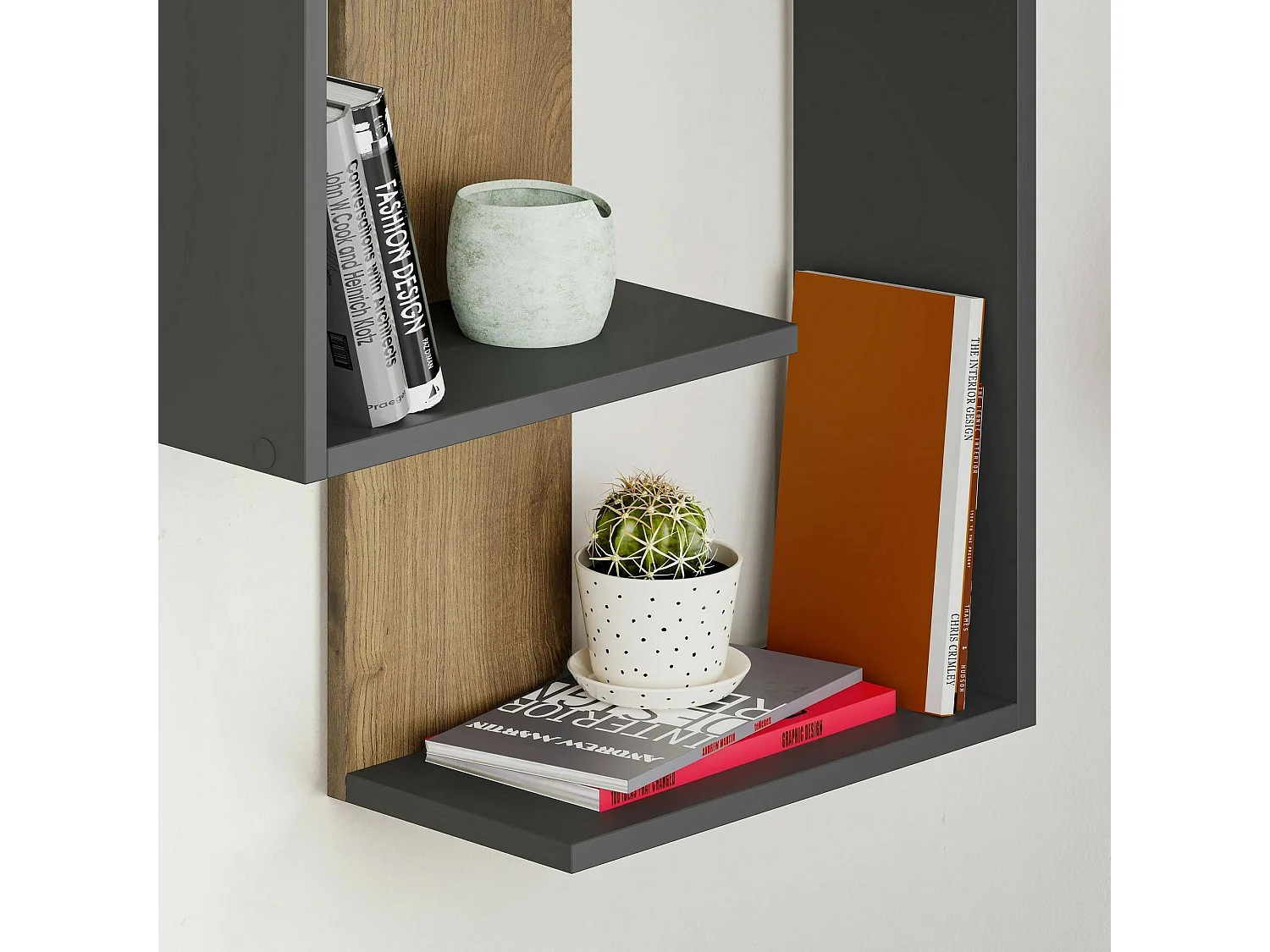 Étagère murale Seren, Étagère, Tablette murale, Rayonnage polyvalent, 64x22h85 cm, Anthracite et chêne