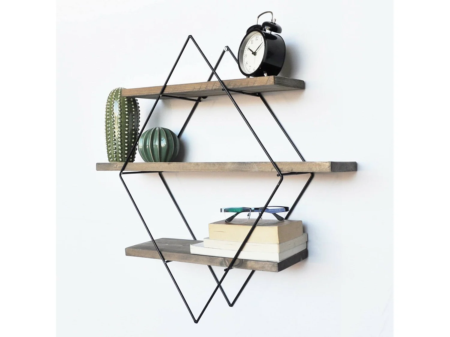 Dkovalenk plank, Plank, Wandplank, Multifunctionele planken, 60x14 h60 cm, Walnoot en Zwart