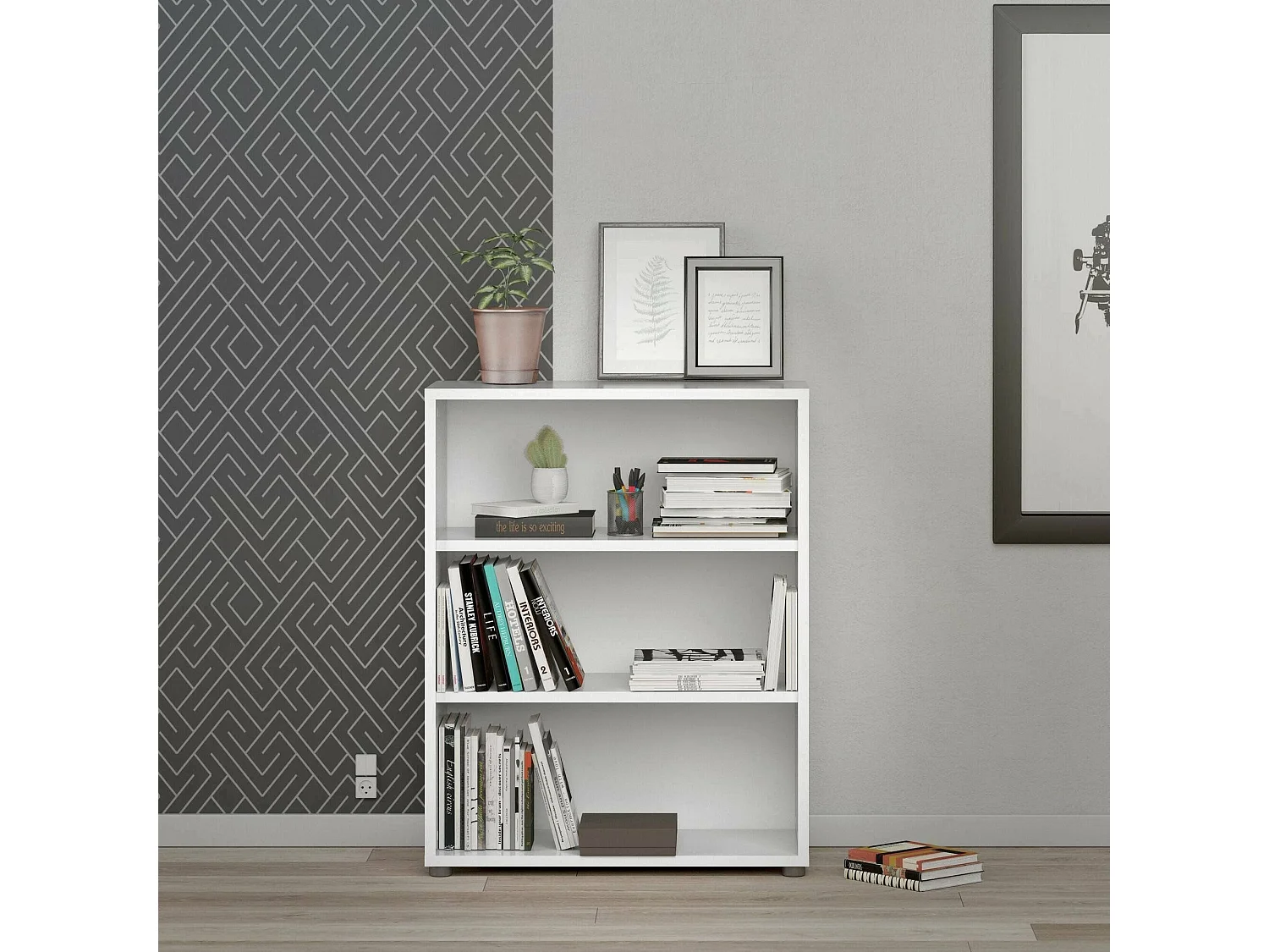 Bibliothèque Dterlizz, Etagère de bureau, Porte-livre mobile, Librairie, 89x40 h113 cm, Blanc