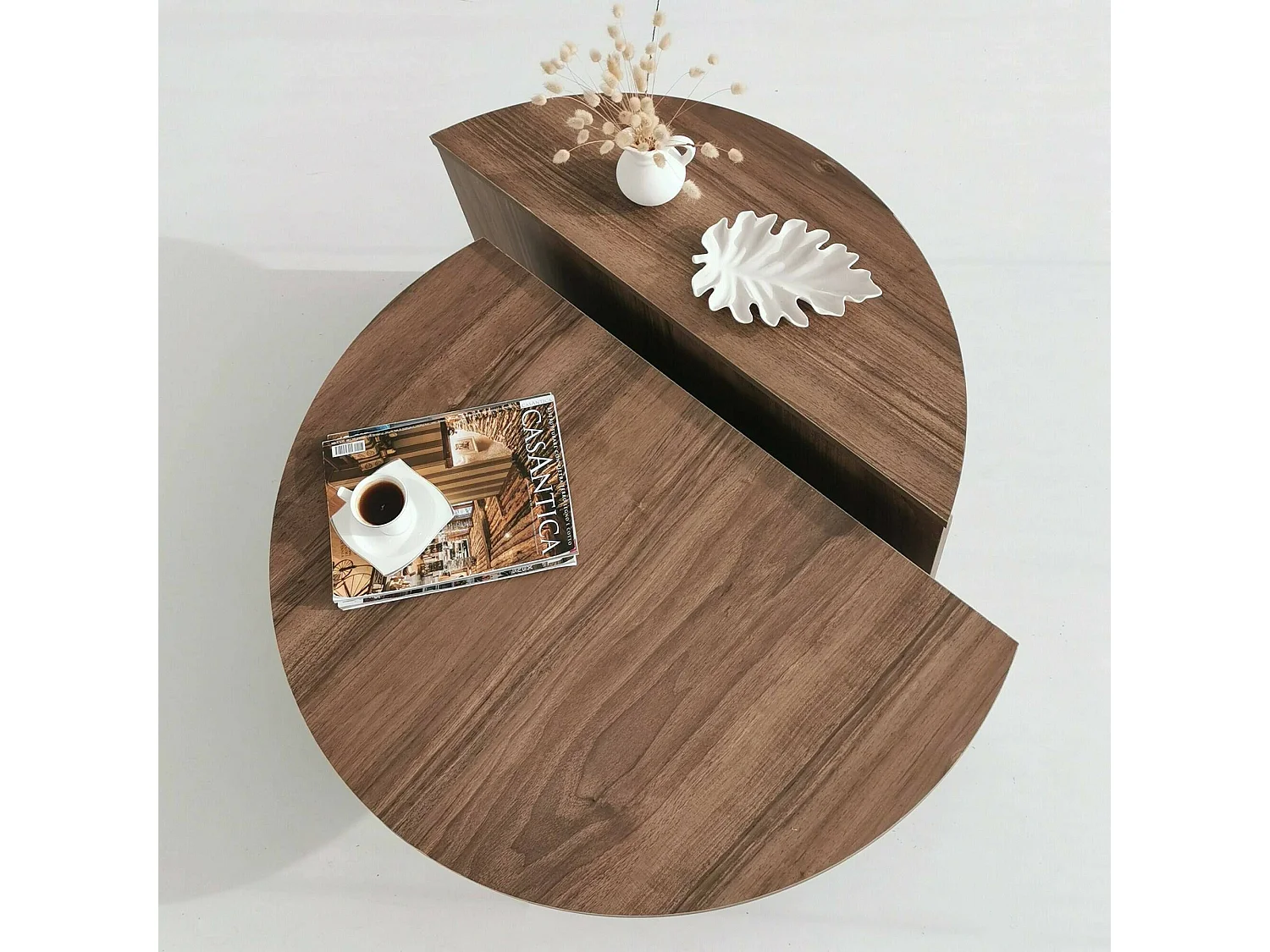 Table basse Canopus, Table basse, Porte-revues pour canapé, Etagère de salon, 90x90h35 cm, Noyer Foncé