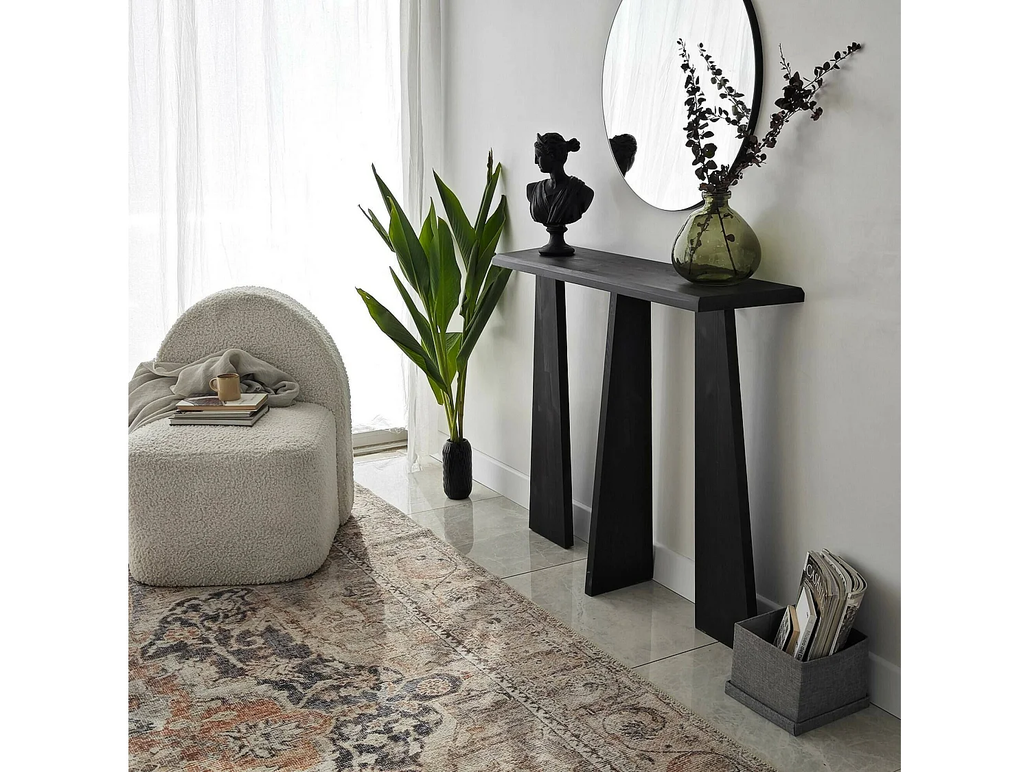 Consola Dflamign, Mesa multiusos, Gabinete de soporte, Escritorio de pasillo, 100x28 h83 cm, Antracita