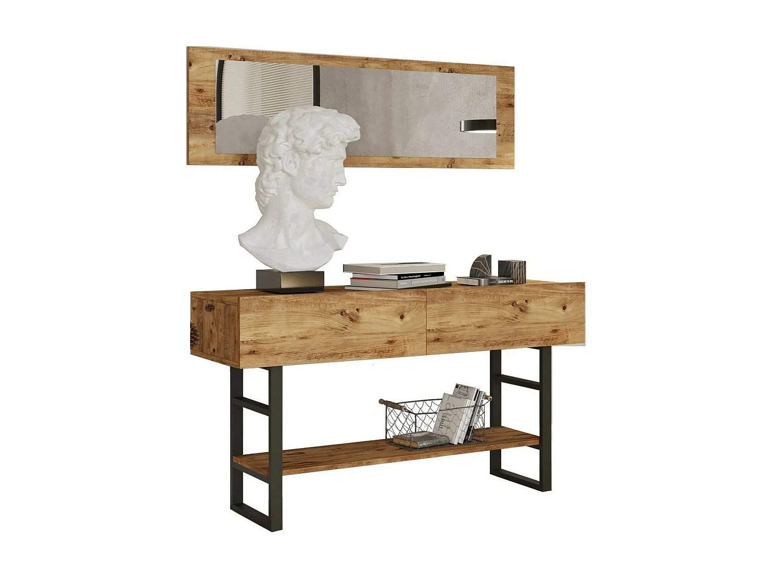 Consola Dmarfell, Mesa multiusos, Gabinete de soporte, Escritorio de pasillo, 139x43 h76 cm, Roble