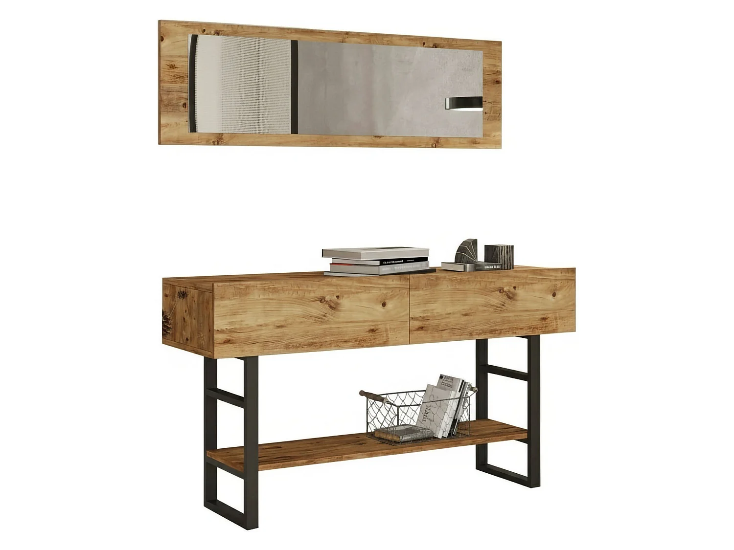 Consola Dmarfell, Mesa multiusos, Gabinete de soporte, Escritorio de pasillo, 139x43 h76 cm, Roble