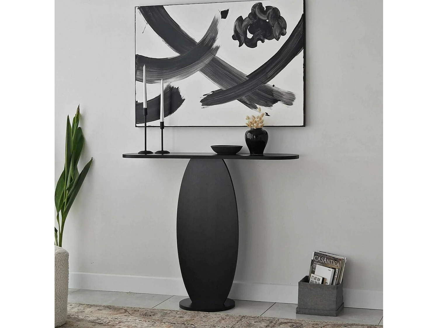 Console Toliman, Table polyvalente, Armoire de rangement, Bureau du couloir, 100x30 h81 cm, Anthracite