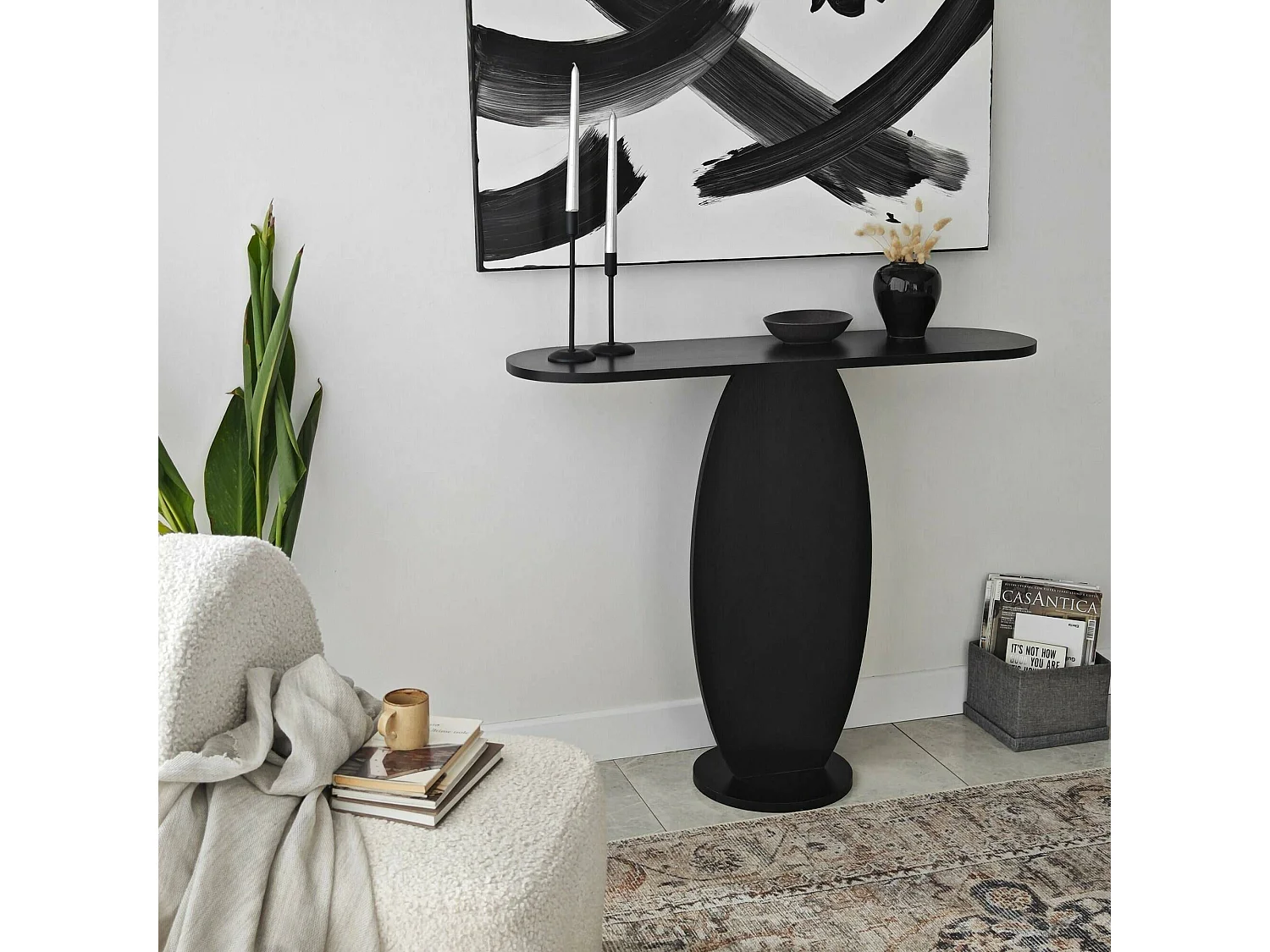 Console Toliman, Table polyvalente, Armoire de rangement, Bureau du couloir, 100x30 h81 cm, Anthracite