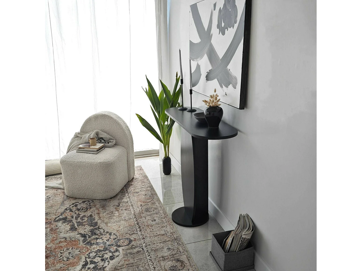Console Toliman, Table polyvalente, Armoire de rangement, Bureau du couloir, 100x30 h81 cm, Anthracite