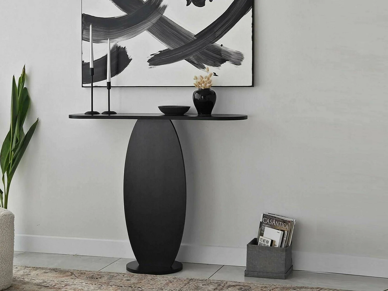 Console Toliman, Table polyvalente, Armoire de rangement, Bureau du couloir, 100x30 h81 cm, Anthracite