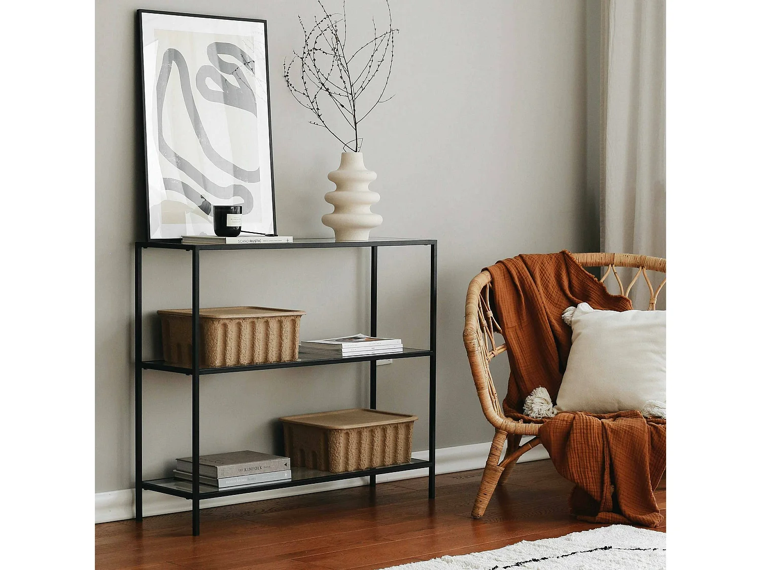 Console Elara, Table polyvalente, Armoire de rangement, Bureau du couloir, 100x30 h85 cm, Noir