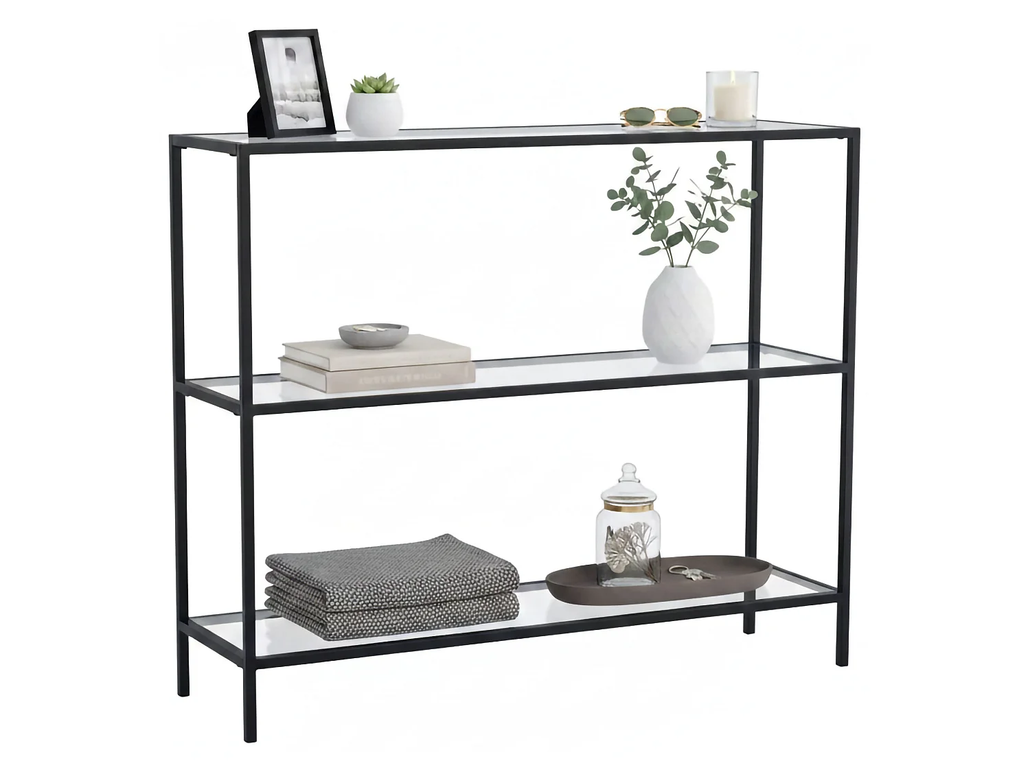 Console Elara, Table polyvalente, Armoire de rangement, Bureau du couloir, 100x30 h85 cm, Noir