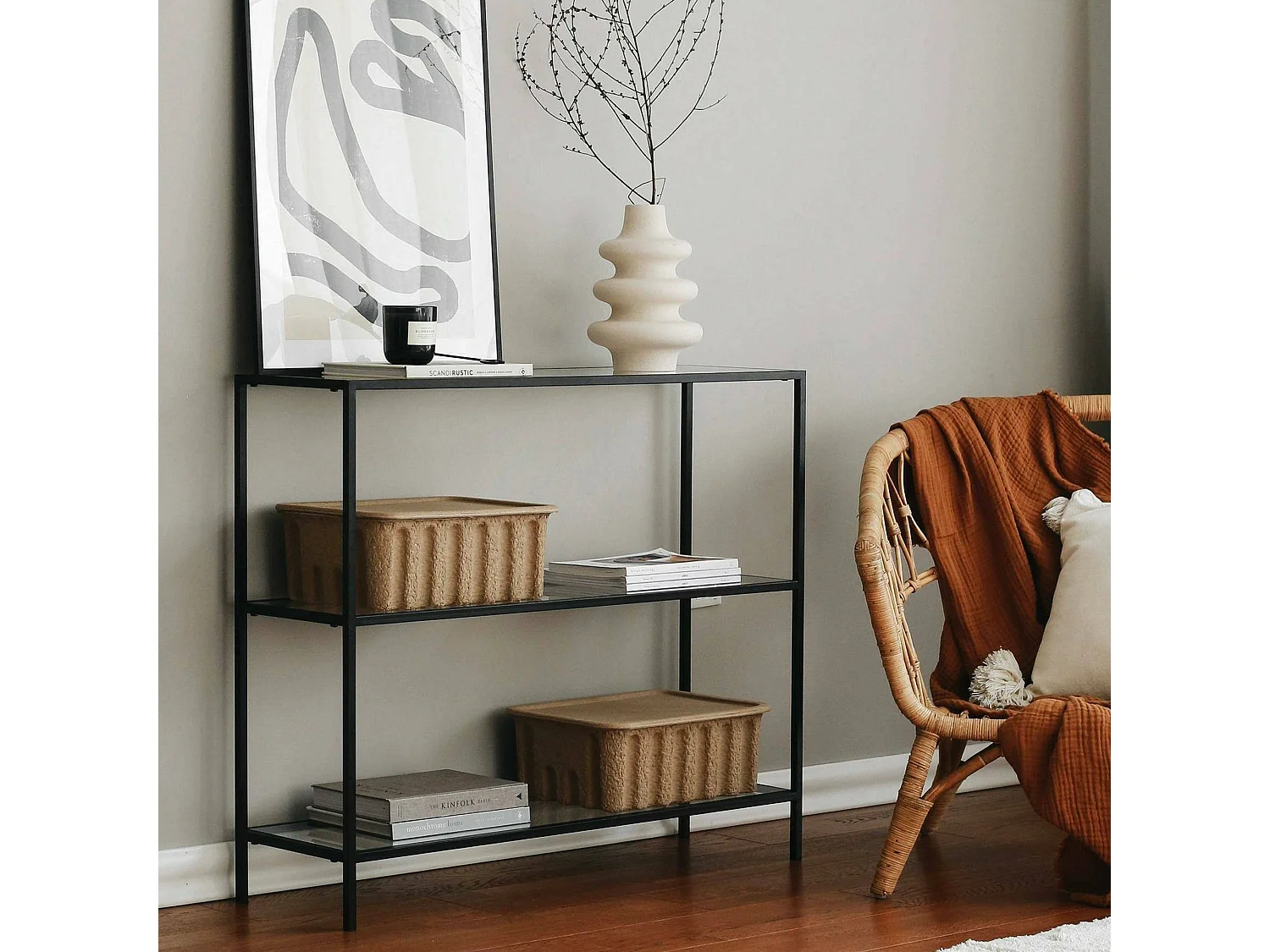 Console Elara, Table polyvalente, Armoire de rangement, Bureau du couloir, 100x30 h85 cm, Noir