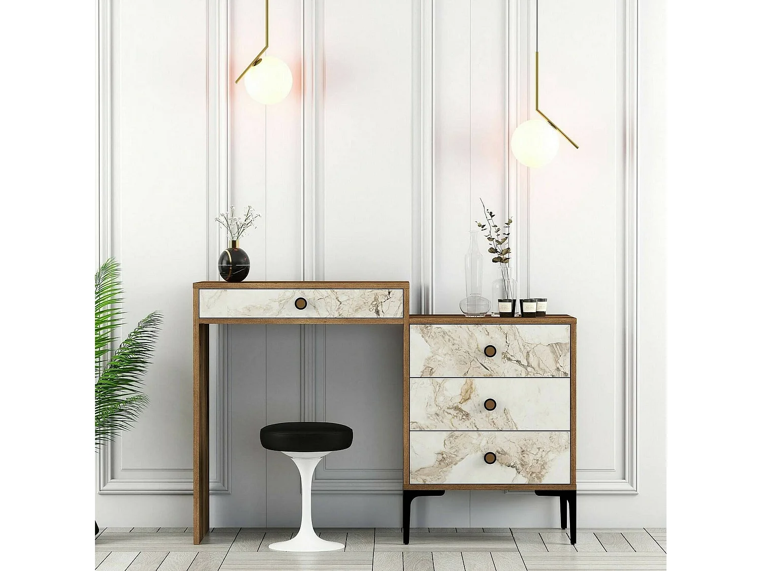 Dmuntean Console, Multifunctionele Tafel, Steunkast, Gang Bureau, 124x40h85 cm, Walnoot en Wit