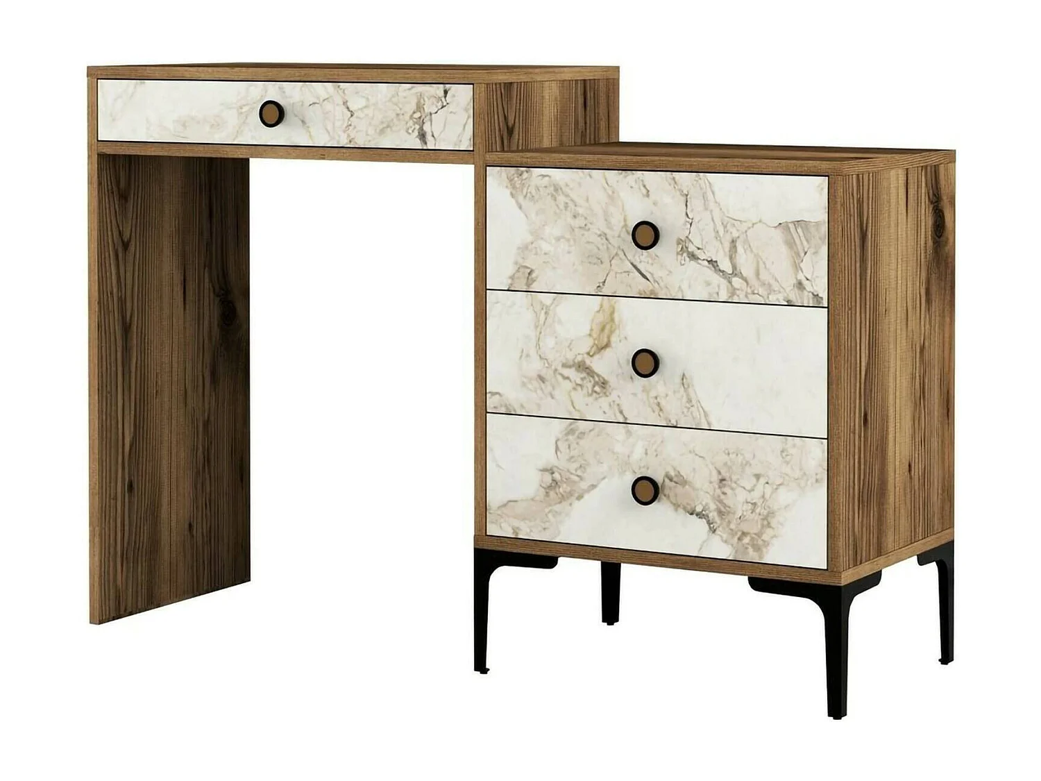 Dmuntean Console, Multifunctionele Tafel, Steunkast, Gang Bureau, 124x40h85 cm, Walnoot en Wit