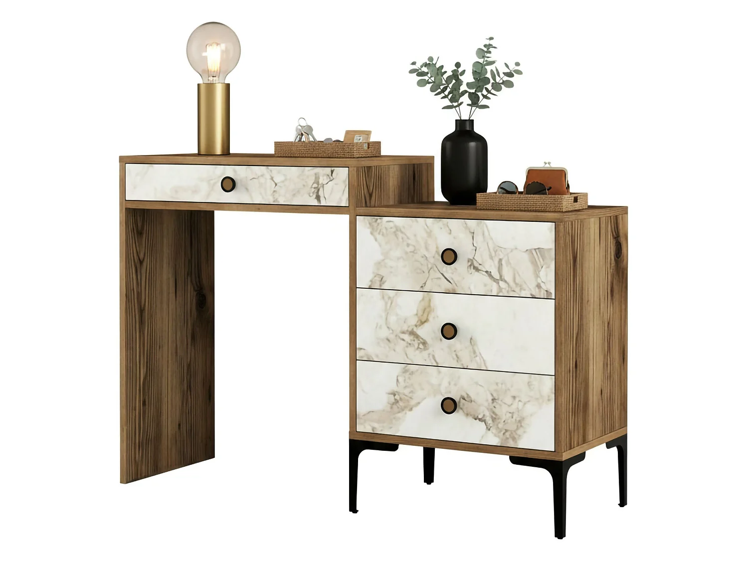 Dmuntean Console, Multifunctionele Tafel, Steunkast, Gang Bureau, 124x40h85 cm, Walnoot en Wit