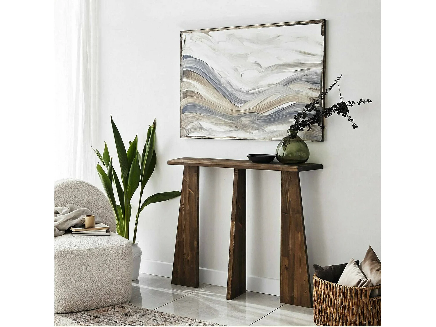 Konsolentisch Dflamign, Tisch, Eingangskonsole, Regal, 100x28 h83 cm, Nussbaum