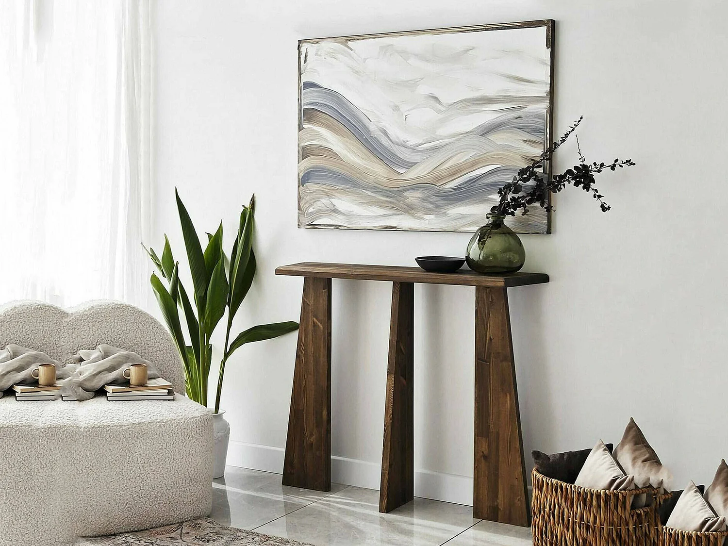 Consola Dflamign, Mesa multiusos, Gabinete de soporte, Escritorio de pasillo, 100x28 h83 cm, Nuez