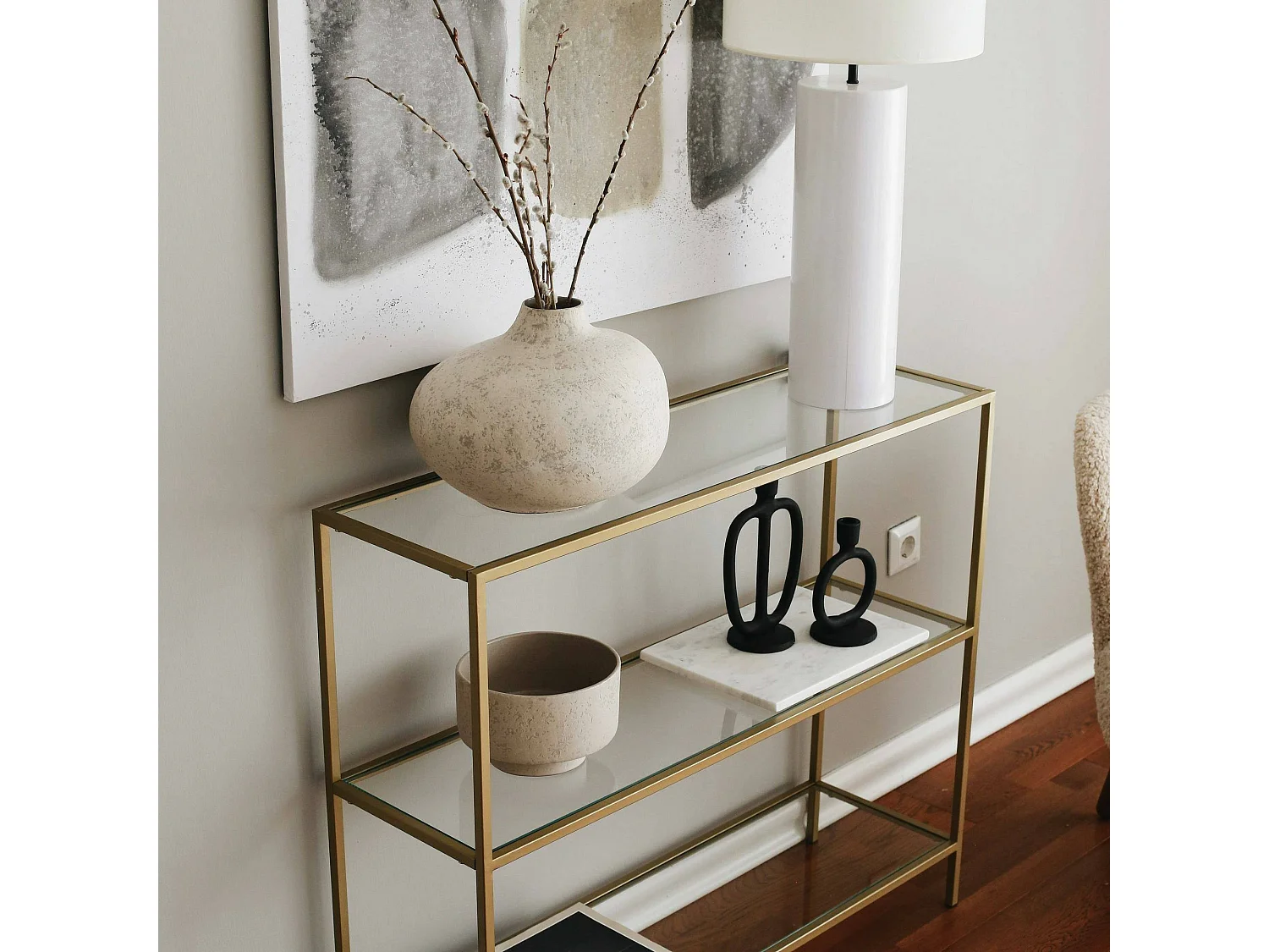 Consola Dkerriga, Mesa multiusos, Gabinete de soporte, Escritorio de pasillo, 100x30 h85 cm, oro\