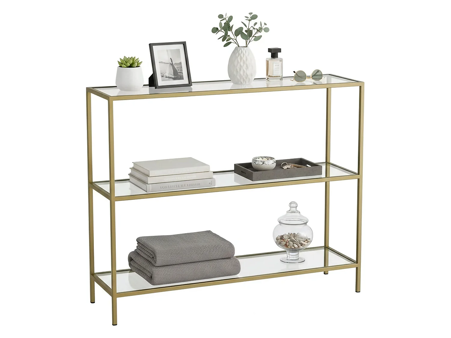 Console Elara, Table polyvalente, Armoire de rangement, Bureau du couloir, 100x30 h85 cm, Or