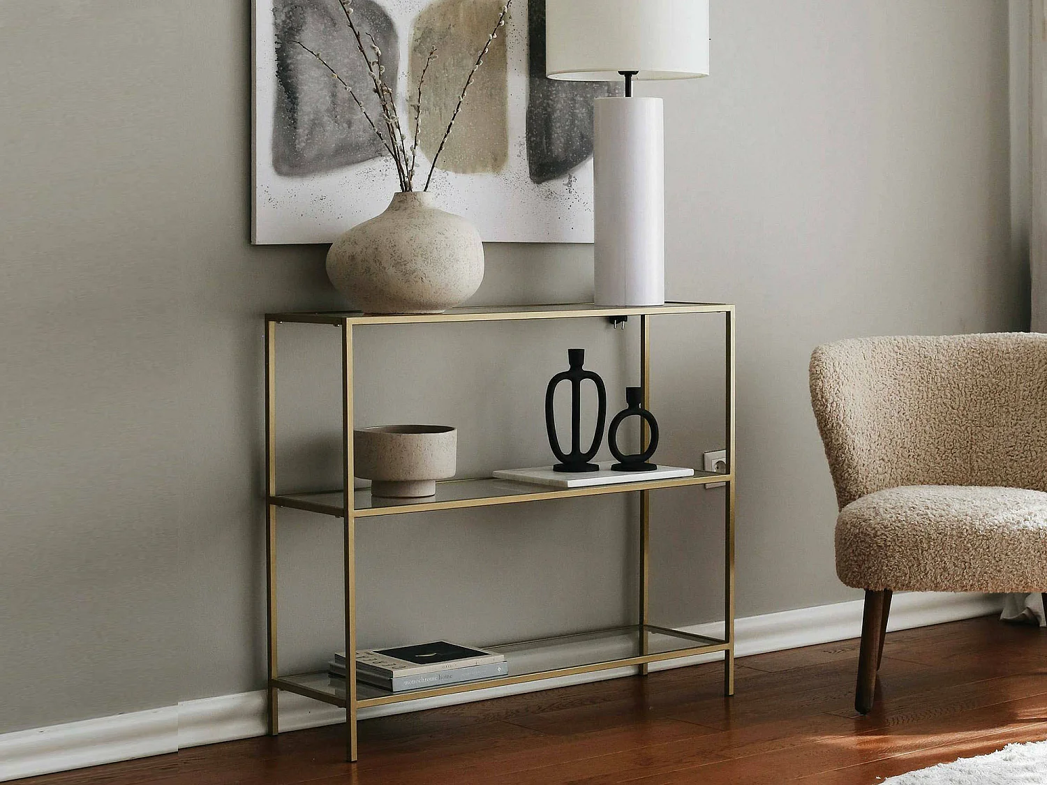 Consola Dkerriga, Mesa multiusos, Gabinete de soporte, Escritorio de pasillo, 100x30 h85 cm, oro\