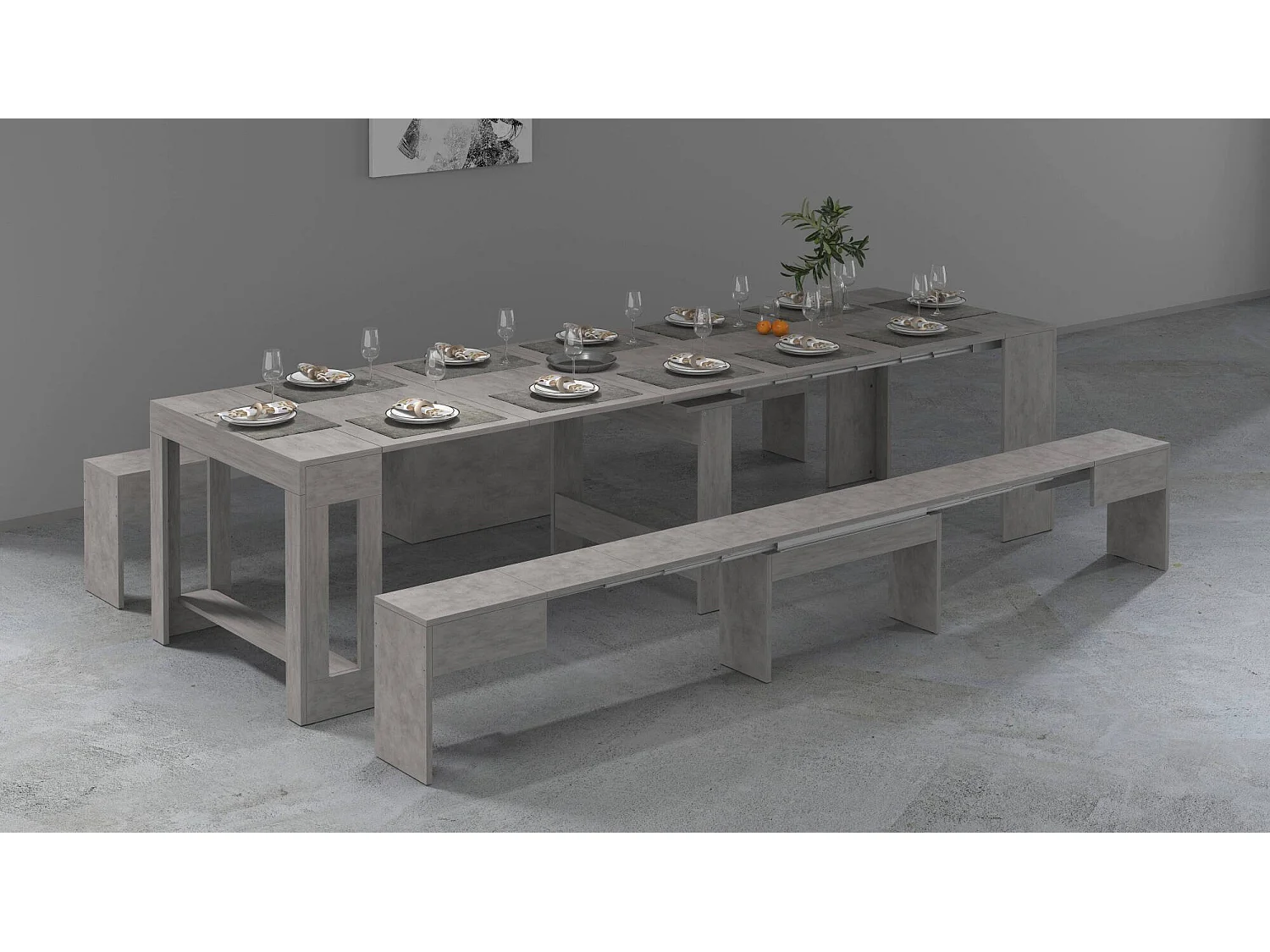 Banc Dcolasuon, Lot de 2 Sièges pour table à manger, Bancs extensibles, 290x25h45 cm, Gris