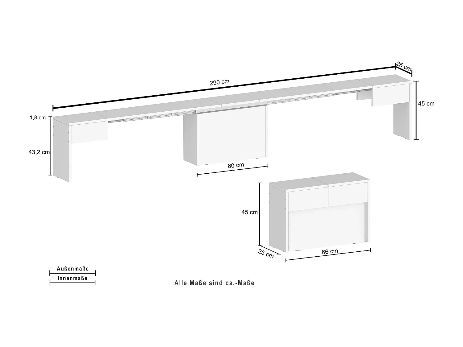 Banc Dcolasuon, Lot de 2 Sièges pour table à manger, Bancs extensibles, 290x25h45 cm, Gris