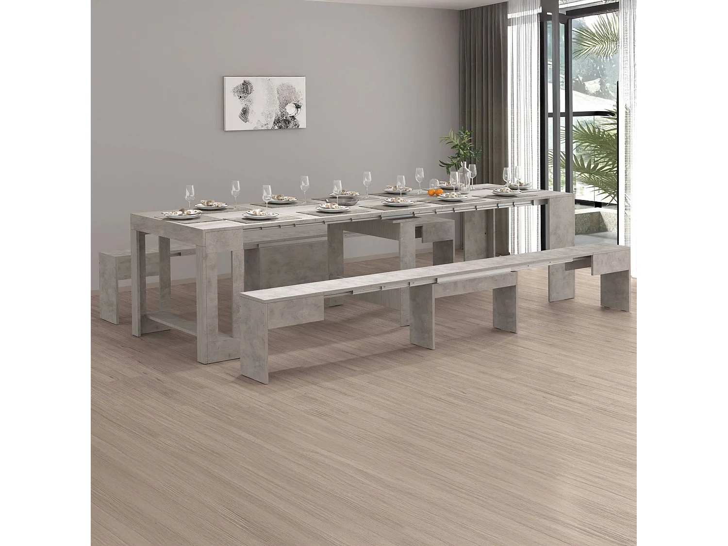 Banc Dcolasuon, Lot de 2 Sièges pour table à manger, Bancs extensibles, 290x25h45 cm, Gris