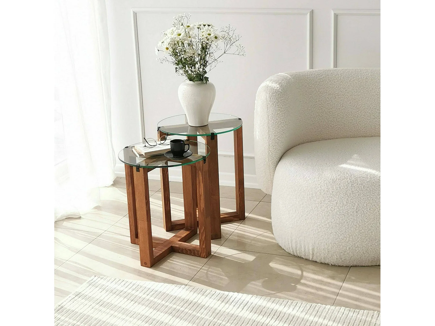 Mesa de sala de estar Dlangell, Mesa de café, Suporte de revistas para sofá, Prateleira de sala de estar, 40x40h50 cm, Noz