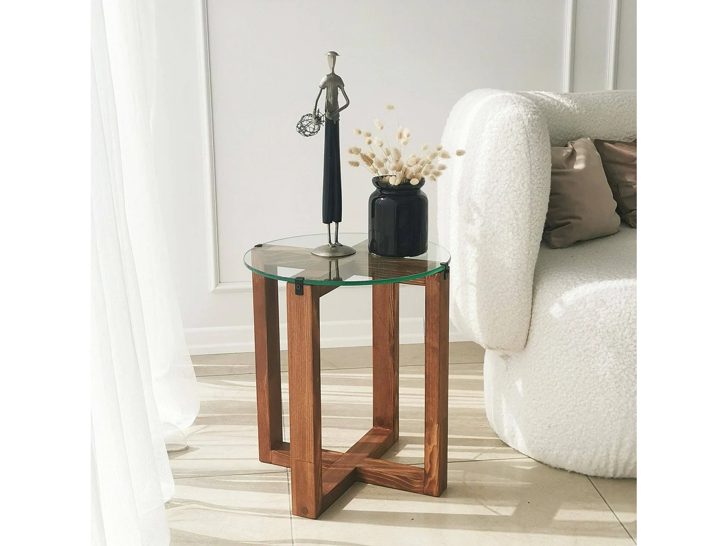 Mesa de sala de estar Dlangell, Mesa de café, Suporte de revistas para sofá, Prateleira de sala de estar, 40x40h50 cm, Noz