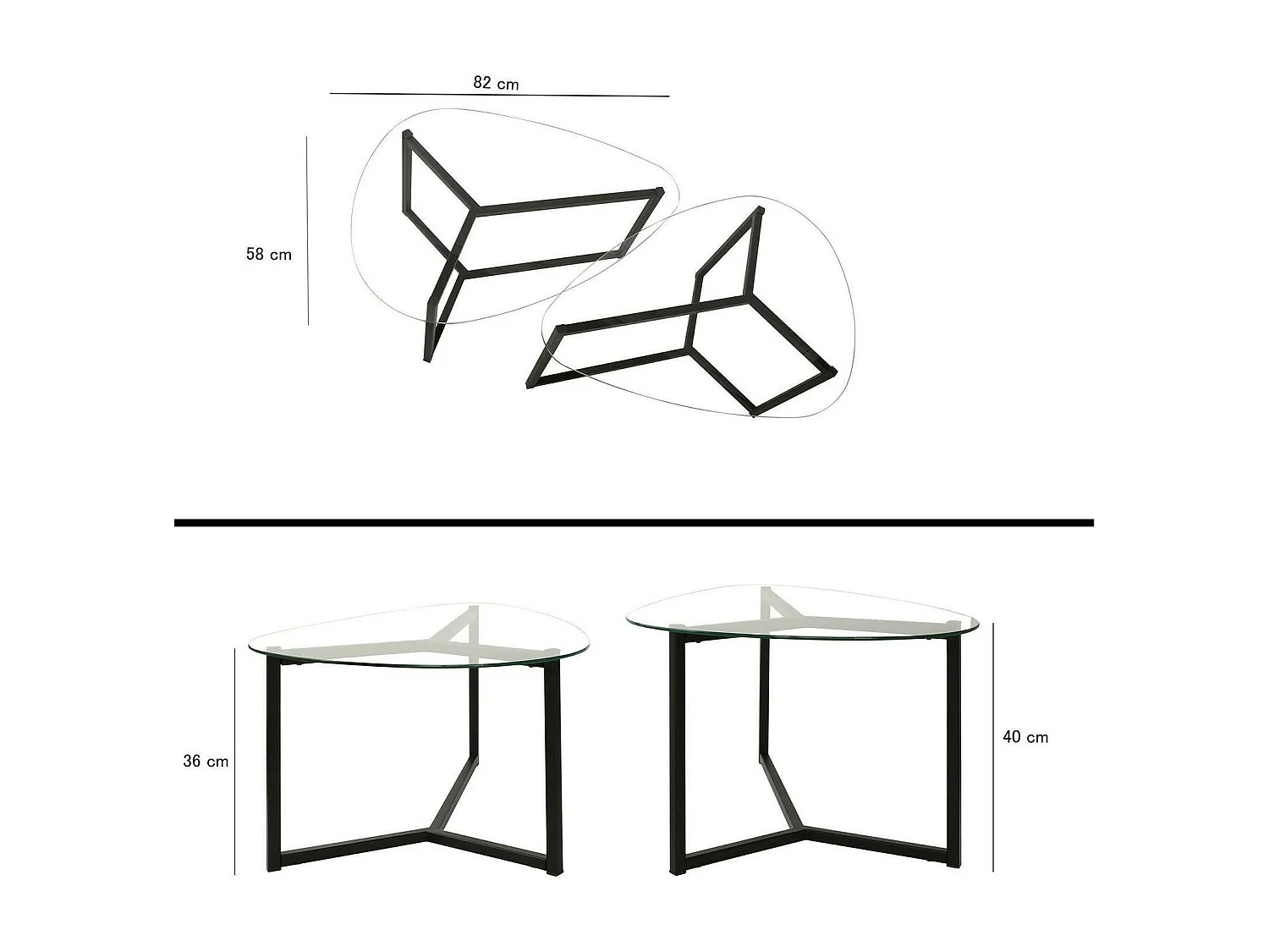 Tavolino da Salotto Flora, Modulare Multifunzionale, 58x82x40h cm Nero