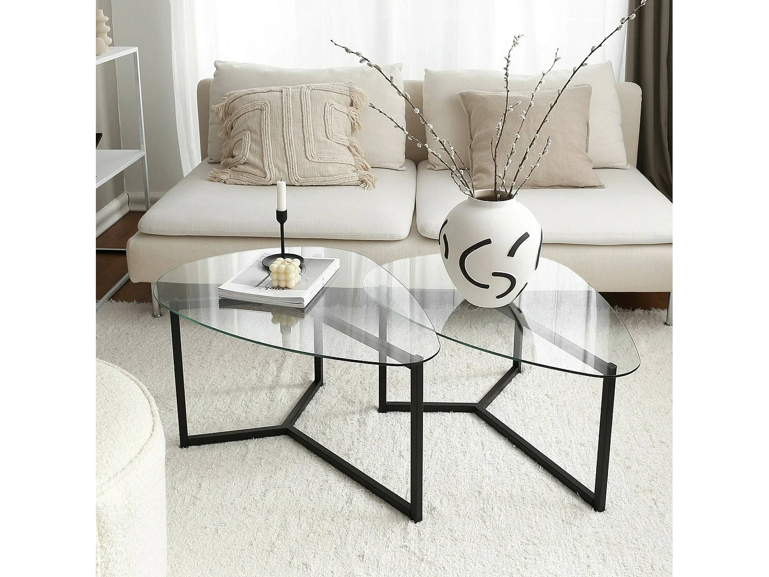 Tavolino da Salotto Flora, Modulare Multifunzionale, 58x82x40h cm Nero