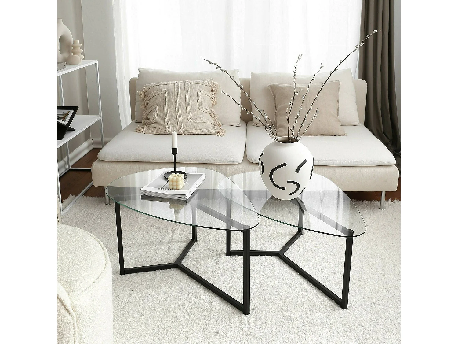 Tavolino da Salotto Flora, Modulare Multifunzionale, 58x82x40h cm Nero