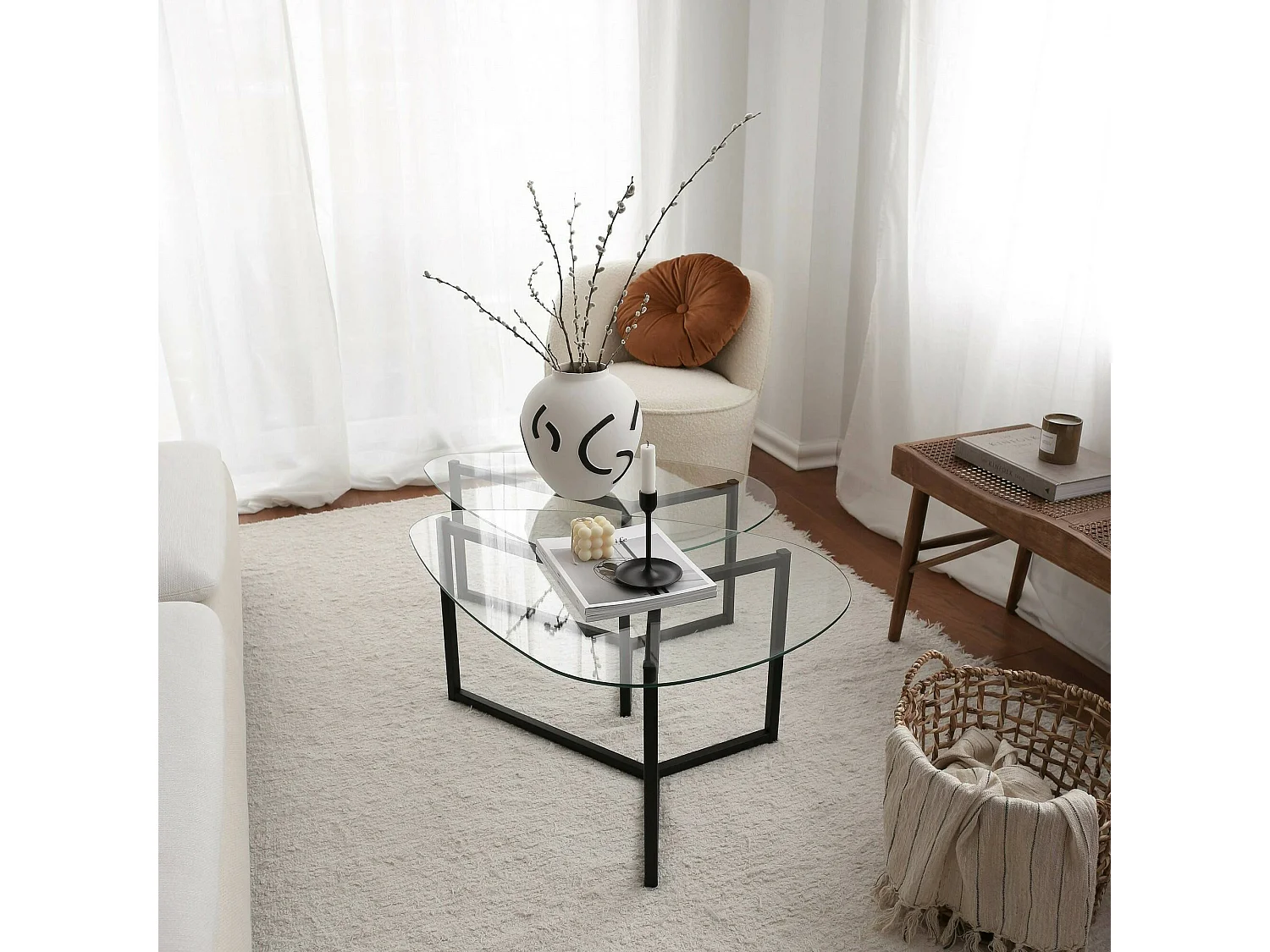 Tavolino da Salotto Flora, Modulare Multifunzionale, 58x82x40h cm Nero