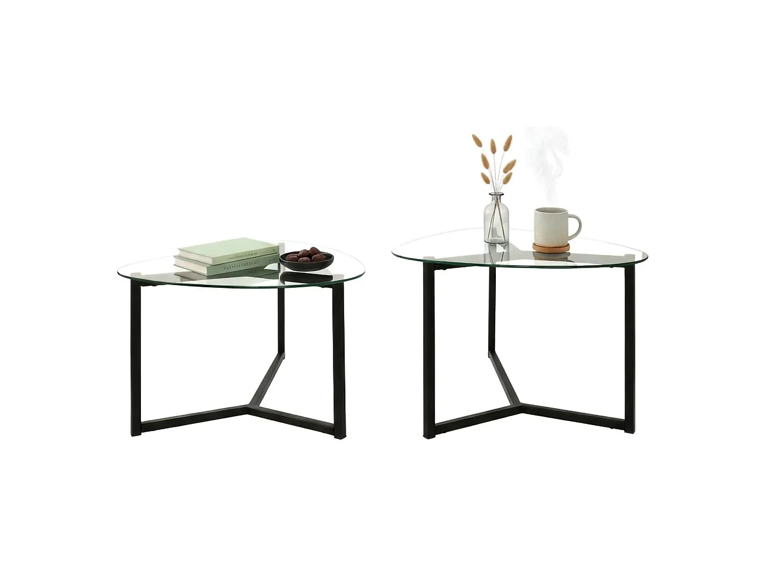 Couchtisch Flora, modular und multifunktional, 82x58x40h cm, Schwarz, rechteckig, Tischplatte aus Glas