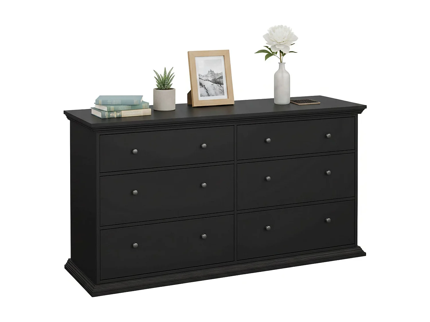 Credenza Hibaru, 6 Cassetti, 51.6x163.3x88.2h cm Nero, Madia